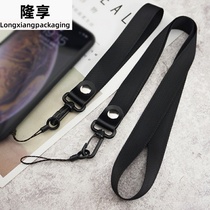 Simple black Gray red solid color lanyard mobile phone case rope short wrist hanging neck rope key anti-lost belt long