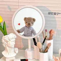 ins Wind girl heart White Desktop led makeup mirror dormitory Net Red Mirror beauty mirror storage dressing mirror