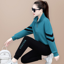 Sports suit womens fashion foreign gas 2022 new spring and autumn Euro-goods loose-age fried street sweatshirt leisure two sets