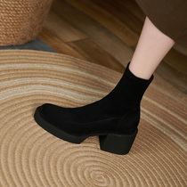 Givenivan simple design ~ autumn and winter high heel boots female thick soles single boots thin elastic socks boots 6cm