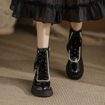 Givenivan handsome to fly ~ patent leather Martin boots female 2021 New Pearl side zipper thick bottom boots 4cm