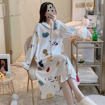 Pajamas Women Spring Autumn and Winter Cotton Long Sleeved Nightdress Thin Summer Sweet Cute Cat Girl Home Clothes Skirt