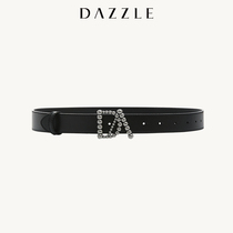 DAZZLE ground vegan 2022 summer dress new retro letter 100 lap black genuine leather calf leather belt lady
