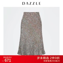 DAZZLE autumn winter colorful sequined embroidered beads elastic waist skirt womens 2C4S3075B
