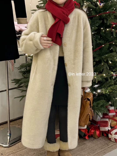 В письме корейские товары нежный v Seal Sirew Blue Mink Mink Mind Jacket для женщин 2023 Экологически чистый мех интегрирован