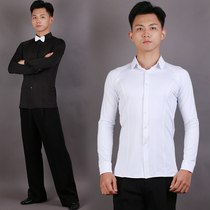 Mens modern dance dress black shirt short sleeve national standard dance Waltz dance dance adult Latin dance costume top