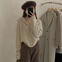 Autumn and winter New 100 pure cashmere cardigan womens coat loose thick navy neck wool knitted zipper sweater