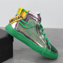 European station high shoes 2021 summer breathable thin section net red shoes fashion mens personality rhinestone hollow boots