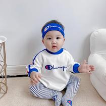 Spring and autumn clothes Net red baby clothes handsome Super foreign air clothes cotton long sleeve one-piece triangle bag for men and women babies