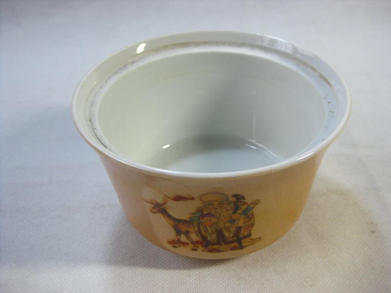 80s old state-run Jingdezhen factory clam light purple gold glazed Fluo Shou xigae can tea cover bowl three cups