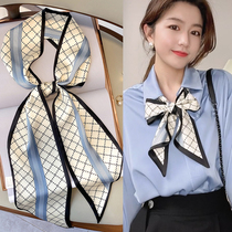 French long silk scarf women's spring and autumn suit scarf formal dress houndstooth fashion scarf shirt silk scarf decorative hair band