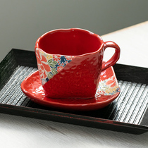 Japan imported beautiful cherry blossom vintage coffee cup black tea cup saucer set red water Cup wedding gift