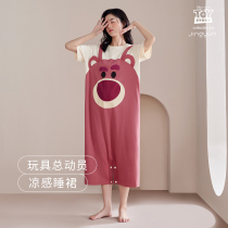 Jingorhyming (cool type) Strawberry bear cute pyjamas female summer style Exterior Wearing Thin suit pure cotton short sleeve sleeping dress