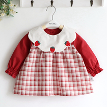 Grain Strawberry Girl Girl Autumn Winter Princess Checkered Child Baby Baby Waterproof Eating Clothing Hood 73-130 yards
