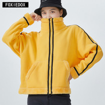 FOXIEDOX autumn and winter thick fleece cardigan coat mens new stand collar loose Korean fleece clothes women