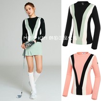 Korea W ANGLE golf uniform 21 autumn womens round neck V-shaped stitching color pullover long sleeve sweater