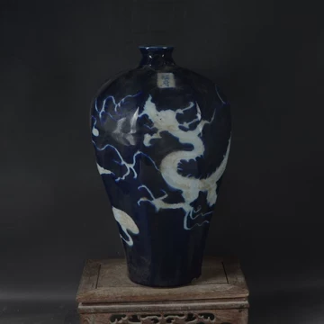 中国陶磁 花瓶 梅瓶 霁蓝釉 龍紋 インテリア 置物 霁蓝釉白龙纹梅瓶-霁蓝釉白龙纹梅瓶促销价格、霁蓝釉白龙纹梅瓶品牌- 淘宝