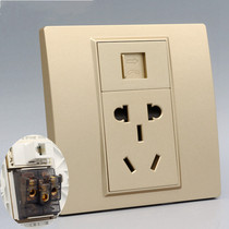 Champagne 86 power phone through socket golden five-hole power supply with CAT3 voice phone in-line panel