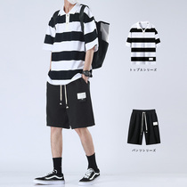 polo shirt mens thin short-sleeved 2021 new Japanese striped half-sleeve handsome mens clothes with summer suit