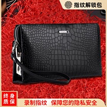 Hand Grab Bag Mens Leather Upscale Luxury Brands Fingerprint Unlock Hand Bag Large Capacity New Clips Bag Business Hand Grip Bag