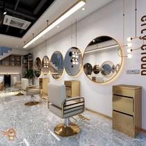 Trendy round barber shop mirror table single-sided wall-mounted hair salon hair cutting special European-style hair mirror led with light