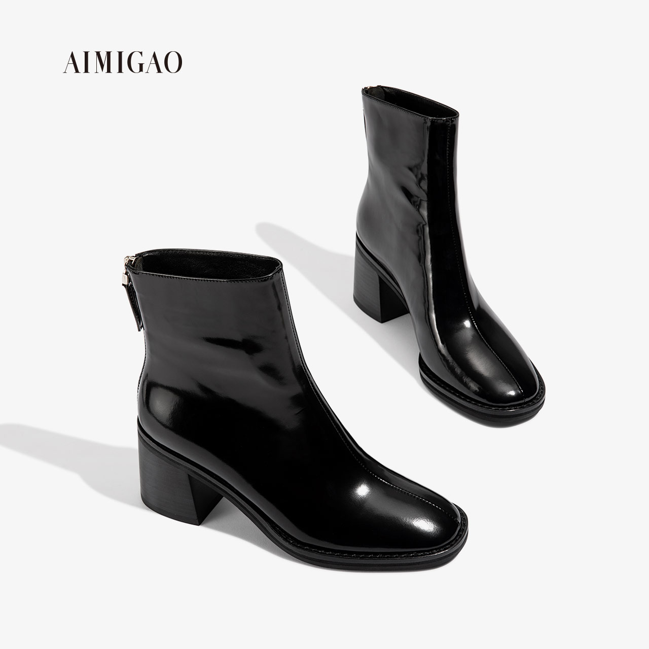 AIMIGAO Amy High Sells Round Head High heel Back Zipper Shoes for Women