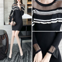 Lace Hollow Heben style base small black dress 2021 autumn and winter clothes new casual slim inner tie bag hip dress
