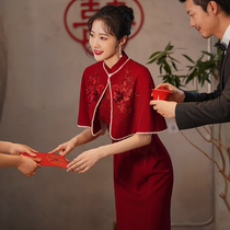 Chinese cheongsam toast bride 2021 new autumn wedding engagement Thank you banquet dress dress female red back door