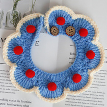 Cat collar handmade wool knitting Cute New Year Bib Blue cat English short muppet Teddy pet neck jewelry