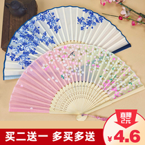 Ancient Wind Fan Folding Fan China Wind Female Style Classical Lady Silk Cloth Dance Fan Customized Carry-on Silk Craft Fan