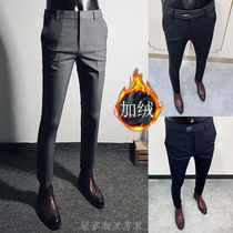 Winter plus velvet padded small foot suit pants men's slim Korean trend Joker casual pants straight warm long pants
