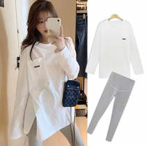 Pregnancy Woman Dress Blouse Women White T-Shirt Loose Leisure Long Sleeves Go Out Fashion Style Spring Dress Suit Spring Autumn Two Sets
