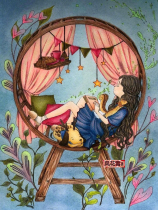 Super clear color cross stitch re drawing drawing source file Forest girl diary 413