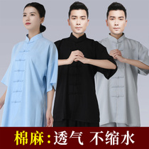 Tai Chi clothing womens thin cotton and linen short-sleeved summer mens martial arts clothing practice clothing Linen Tai Chi clothing performance clothing