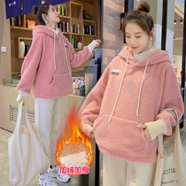 Pregnant women winter clothing set tide mother fashion autumn winter clothing 2021 New loose coat wear plus velvet thick sweater