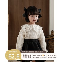  Youyou girls crocheted lapel shirt 2021 spring and autumn new exquisite hollow jacquard shirt baby sweet top