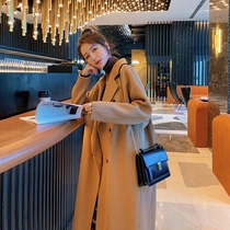 Khaki woolen coat womens pregnant womens coat autumn and winter wear Korean version of loose high-end air quality double-breasted wool
