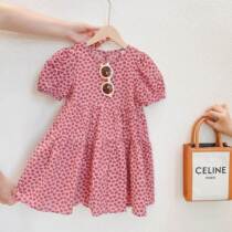 Western style childrens clothing 2021 summer new girl fashionable cotton linen wrinkle design full of love short sleeve dress tide