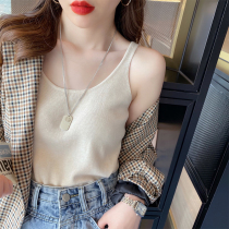 Knitted vest womens summer suit with white bottoming sling design sense niche wear spring and autumn ice silk top