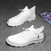 White Martin Boots Male Tide Ins Low Bunch Casual Men Short Boots Korean Version Genuine Leather Breathable a Foot Pedal Little White Shoes Man