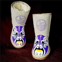 Private custom-made Chinese style Peking Opera facial makeup hand-painted snow boots female middle tube thin leather snow boots cotton shoes