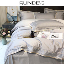 RUINDESG HIGH-END LIGHT LAVISH XINJIANG LONG SUEDE COTTON GOONS SATIN FOUR PIECES FULL COTTON PURE COTTON EMBROIDERY QUILT COVER BED LINEN
