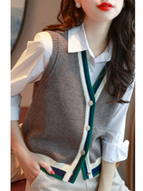 JOLIMENT sleeveless contrast knitted cardigan womens 2020 autumn and winter new all-match vest sweater jacket