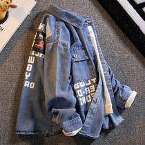  Korean boys denim shirt 2021 spring and autumn new Korean version of the western style middle and large childrens long-sleeved shirt childrens jacket