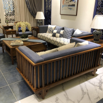 New Chinese style sofa small apartment Zen solid wood mortise and tenon furniture villa living room modern minimalist combination factory direct sales