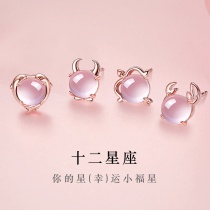 999 Pure Silver Constellations Crystal Earrings Women 2023 New Foreign Air Advanced Sensation Small Crowdproof Ear-Hole Anti-Allergy Ear