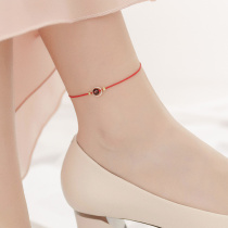 Net red sexy can be engraved red rope anklet female summer 2021 New sterling silver woven Garnet this years foot rope