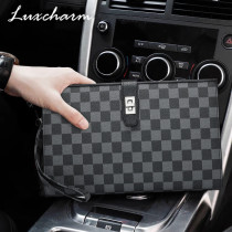 Luxcharm mens bag 2021 new casual plaid leather handbag large capacity envelope bag mens bag tide