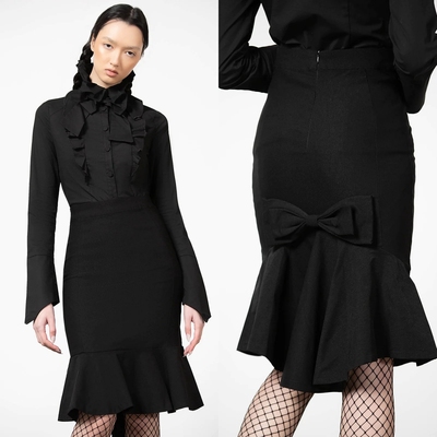 taobao agent Retro black colored long skirt, hip-accented, maxi length, fish tail