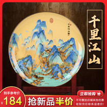 Jingdezhen porcelain pastel decoration hanging plate ornaments Chinese home living room TV cabinet sitting plate ornaments crafts
